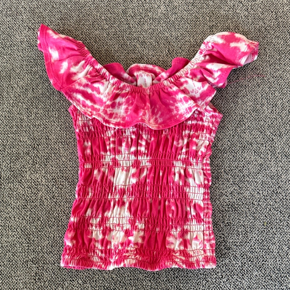 1st Kiss Pink Tie-Dye Ruffle Top